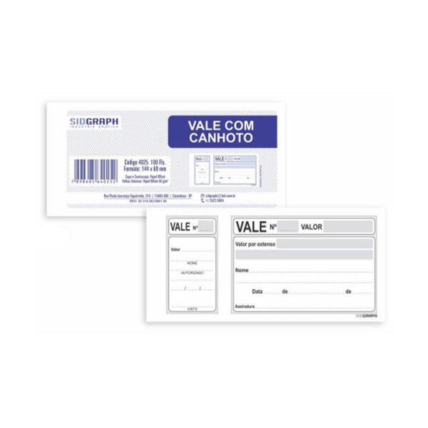 20 Blocos Vale Com Canhoto 144x69 100Fls Sidgraph (9,25) - Imagem 2