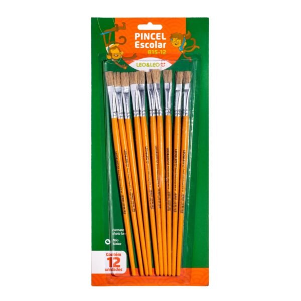 Pincel Escolar Chato Cabo Longo Ref.815-12 Pct/ 12un Leo&Leo