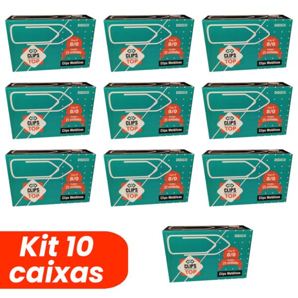 Clips Metálicos Para Papel 8/0 Kit 10 Caixas C/25 Unidades