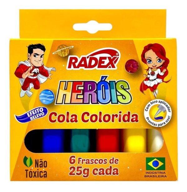 Cola Colorida Escolar Com 6 Cores 25g Efeito Relevo Radex