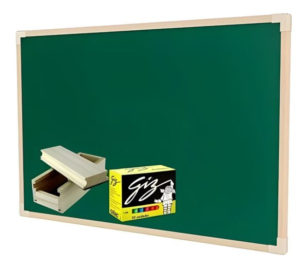Lousa Quadro Verde Escolar 60x40 + Giz + Apagador Porta Giz