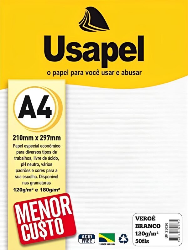 Papel Vergê 120G Branco A4 50 Folhas para Diplomas Convites